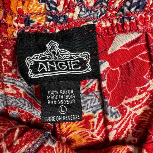 Angie Floral Printed Tie Waisted Cropped Pants Size Large Pink Multicolor Orange - Picture 5 of 6